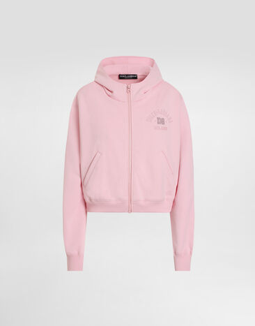 Dolce & Gabbana Zip-up jersey sweatshirt with raised DG logo embroidery Pink F8N08ZGDCX1