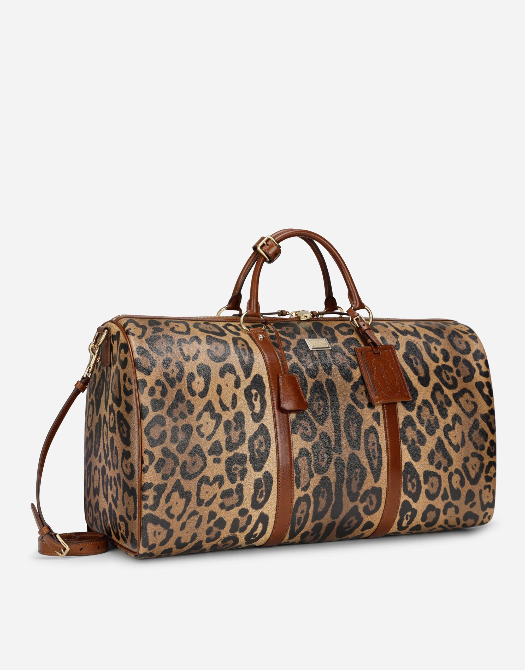 Medium travel bag in leopard print Crespo with branded plate in Multicolor for Women Dolce Gabbana