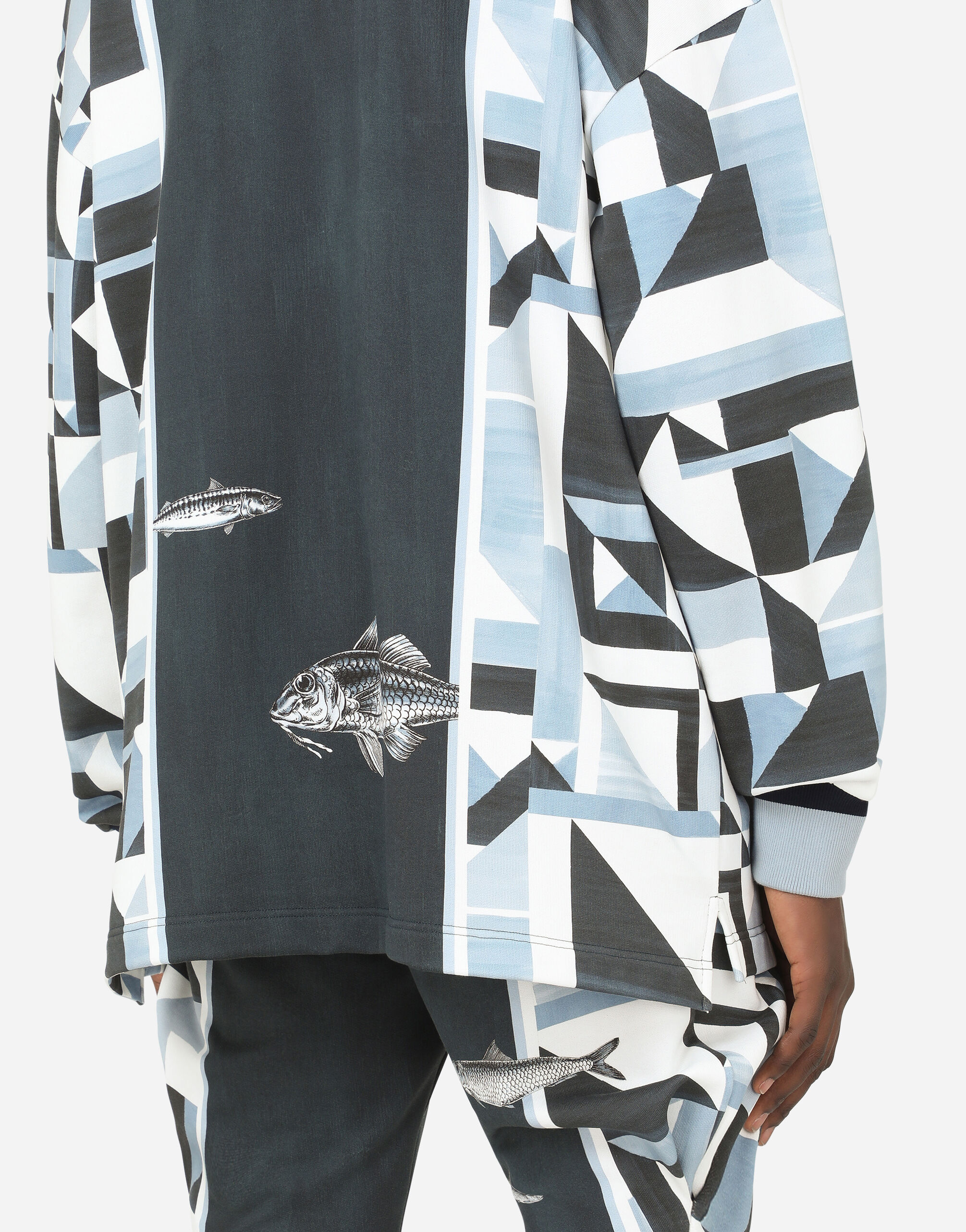 【Dolce & Gabbana】スウェットパーカ ジャージー プリント ブラックのボーイズ Zip-up jersey hoodie with logo print