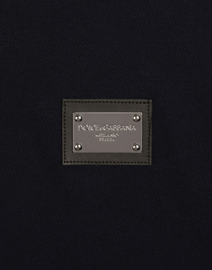 Dolce & Gabbana Поло из хлопкового пике с фирменной пластинкой синий G8PL4TG7F2H