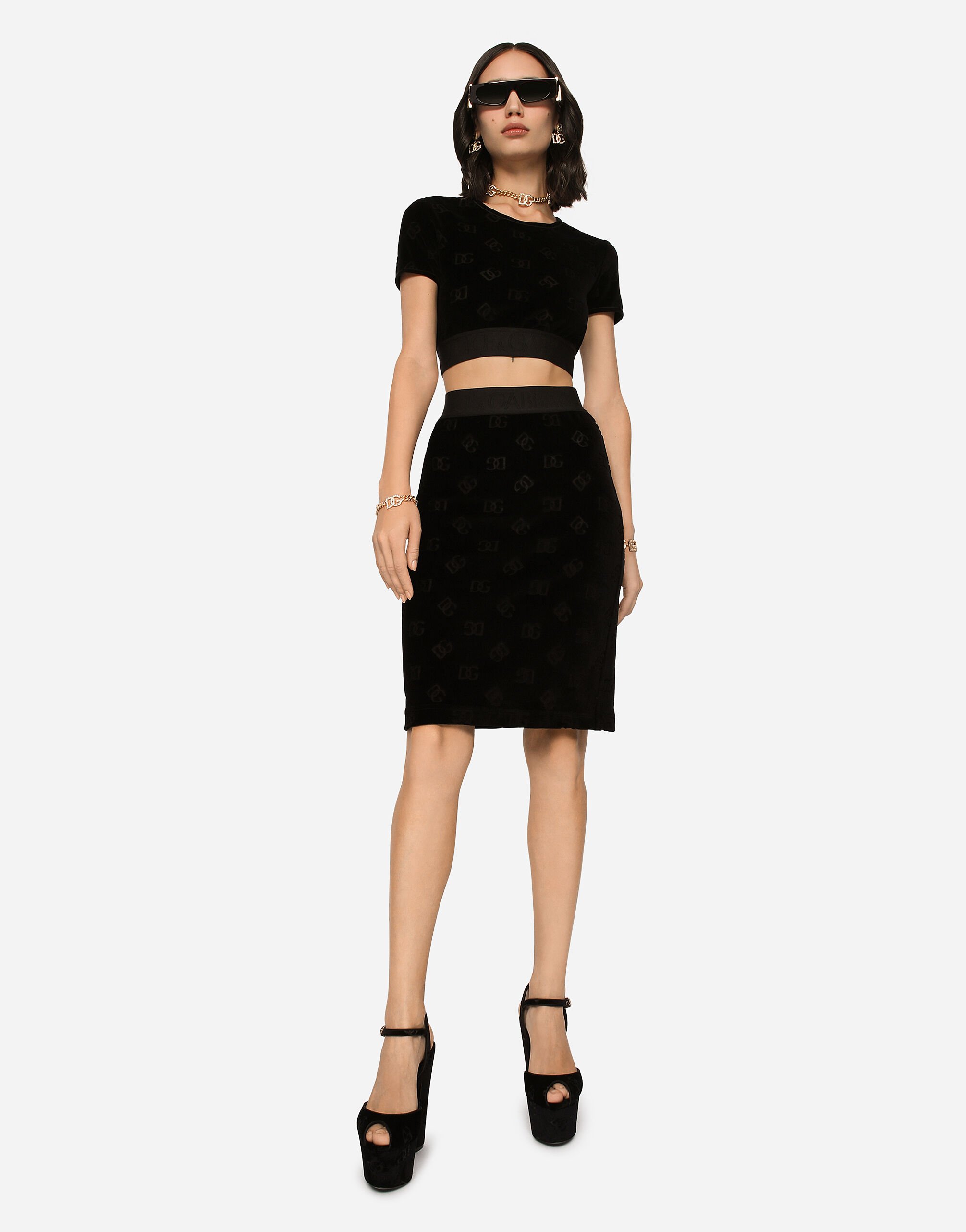 Marquisette sheath dress with polka-dot print and corset