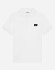 Dolce & Gabbana Piqué polo-shirt with logo tag Black L4JTEYG7K8Z