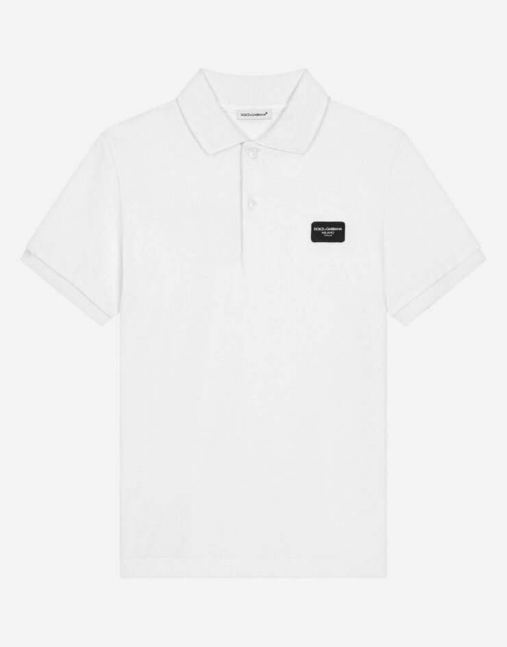 Dolce & Gabbana قميص بولو بيكيه ببطاقة شعار أبيض L4JTGWG7M4T