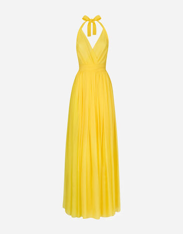 Dolce & Gabbana Langes ärmelloses Kleid aus Seidenchiffon Drucken F6ADLTHH5A0