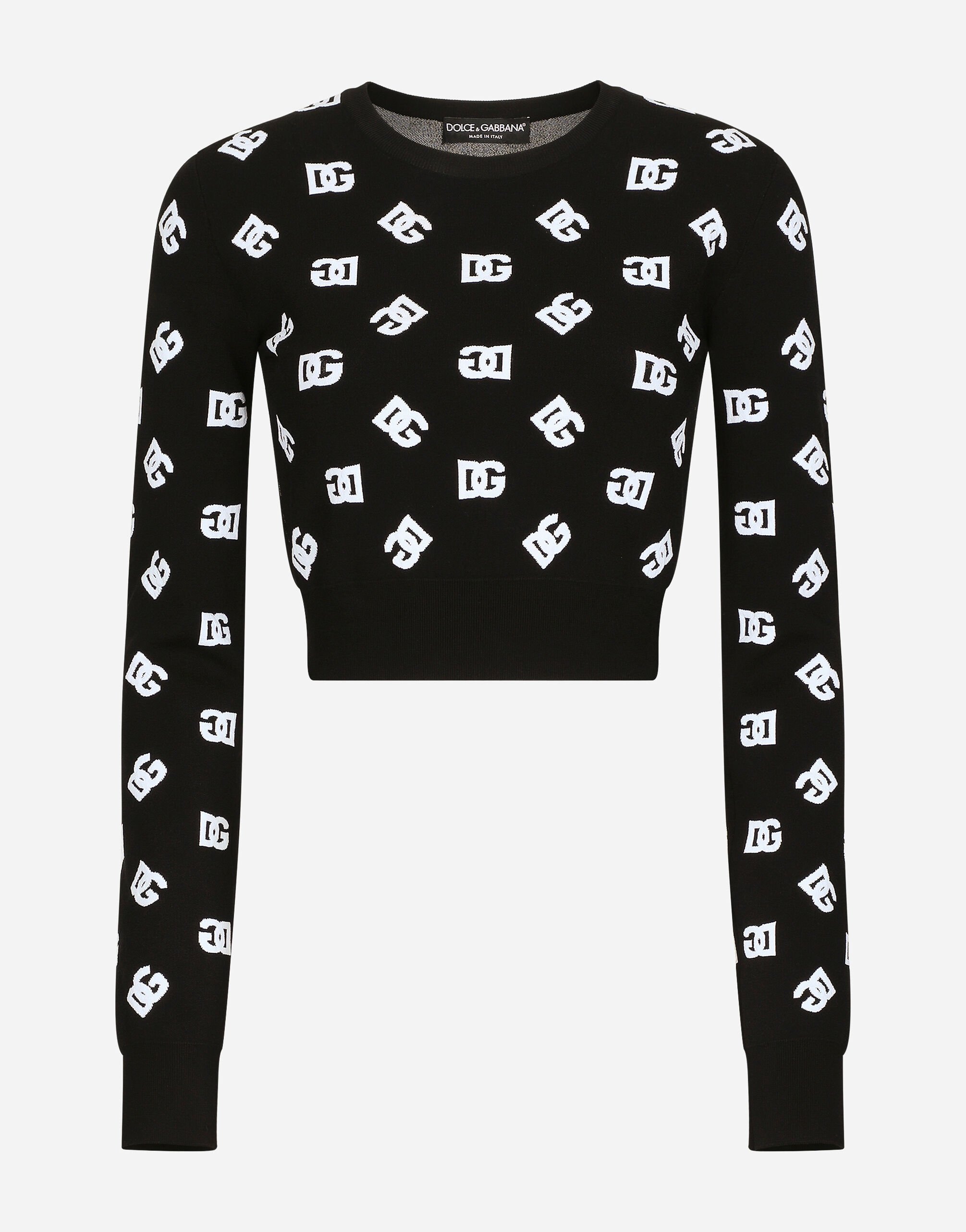 Dolce & Gabbana Cropped viscose jacquard sweater with DG logo White F5P62TGDB8O