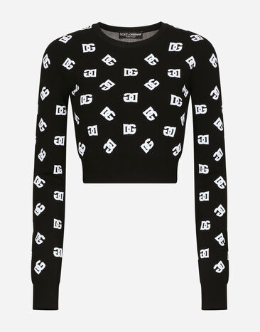 Dolce & Gabbana Cropped viscose jacquard sweater with DG logo Print FXX31TJBSJF