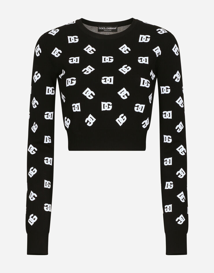 Dolce & Gabbana DG 로고 크롭 비스코스 자카드 스웨터 Print FXI12TJAIK3