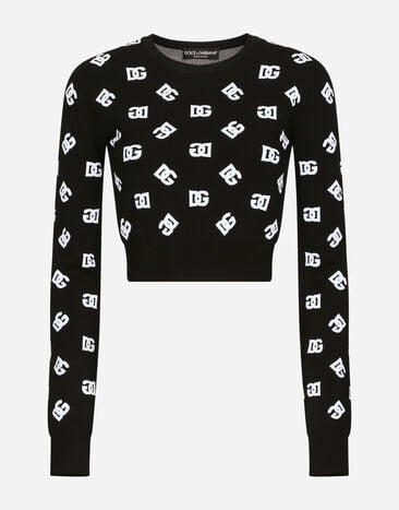 Dolce & Gabbana Cropped viscose jacquard sweater with DG logo Black FXI48TJAIL1