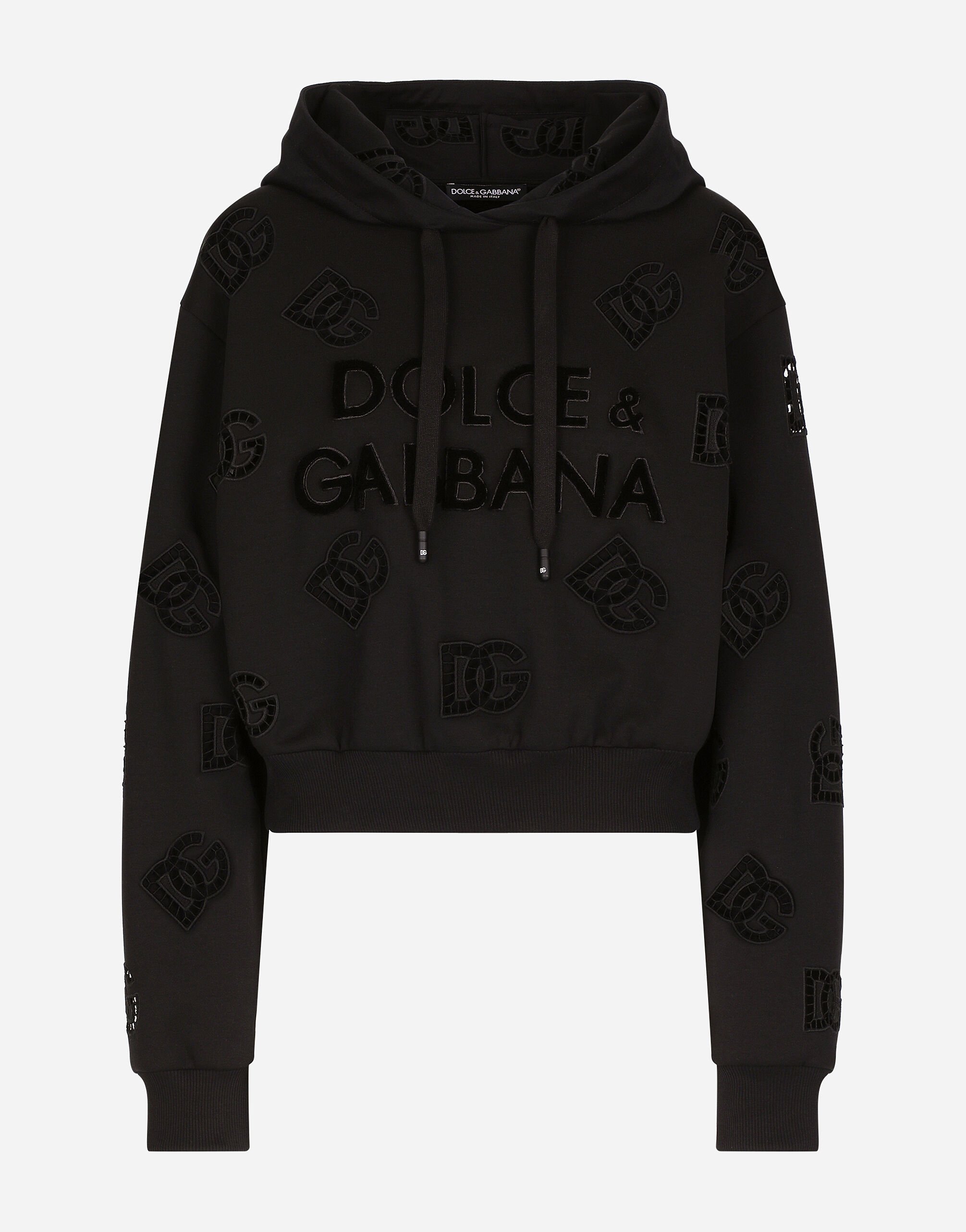 Dolce & Gabbana Sweatshirt aus Jersey mit Cut-out-Stickerei DG-Logo Weiss F8T00ZGDCBT