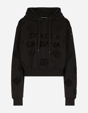 Dolce & Gabbana Felpa in jersey con ricamo cut out logo DG Nero FXE03TJBMQ3
