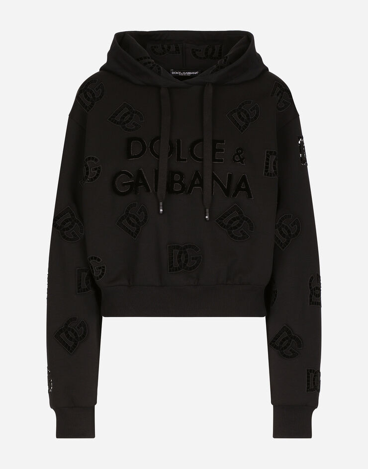 Dolce & Gabbana Jersey hoodie with cut-out and DG logo Schwarz F9P36ZGDB9T