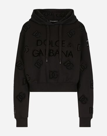 Dolce & Gabbana Sweatshirt aus Jersey mit Cut-out-Stickerei DG-Logo Weiss F8T00ZGDCBT