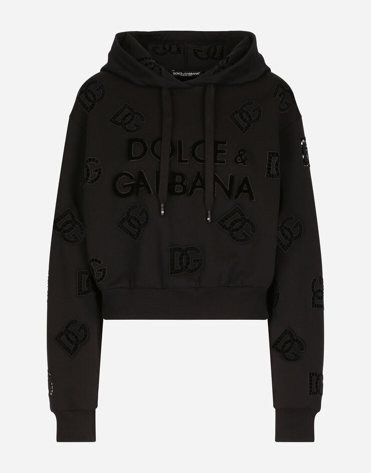Dolce & Gabbana Sweat-shirt en jersey avec broderie ajourée logo DG Noir F9P36ZGDB9T