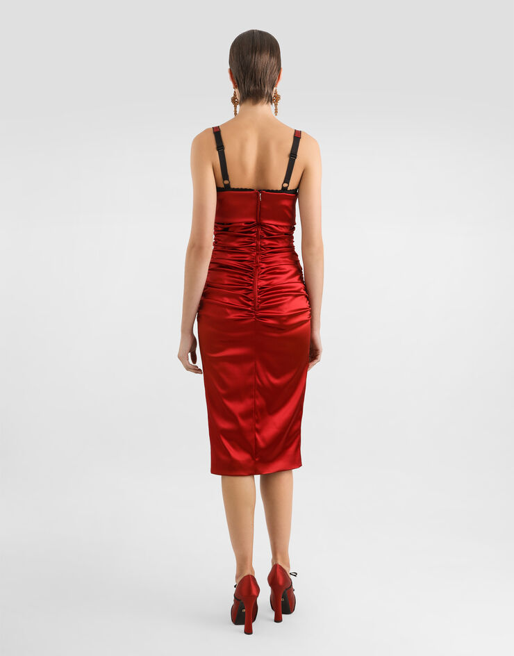 Dolce & Gabbana Draped satin calf-length dress with conical cups Bordeaux F6TNRTFURAD