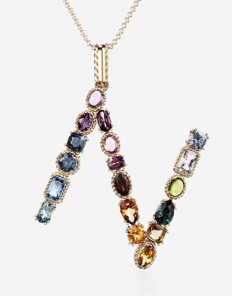 Dolce & Gabbana Rainbow alphabet N pendant in yellow gold with multicolor fine gems Gold WAMR2GWMIXN