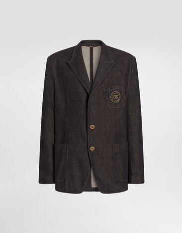 Dolce & Gabbana Single-breasted portofino denim jacket with patch Multicolor G2UQ7ZG8PF6