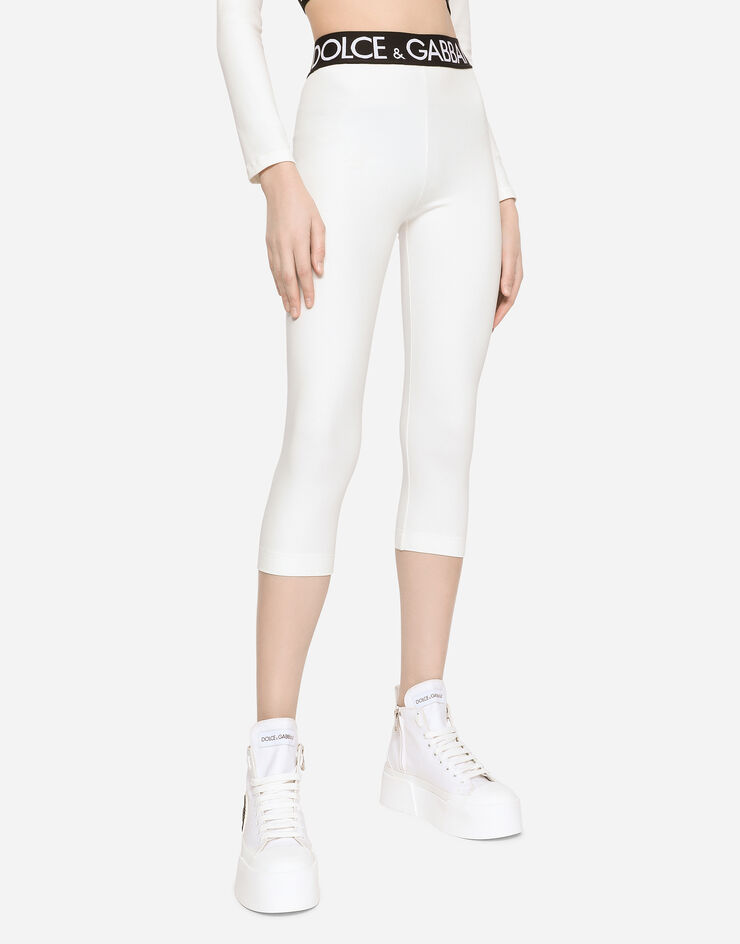 Jersey leggings with branded elastic in White for