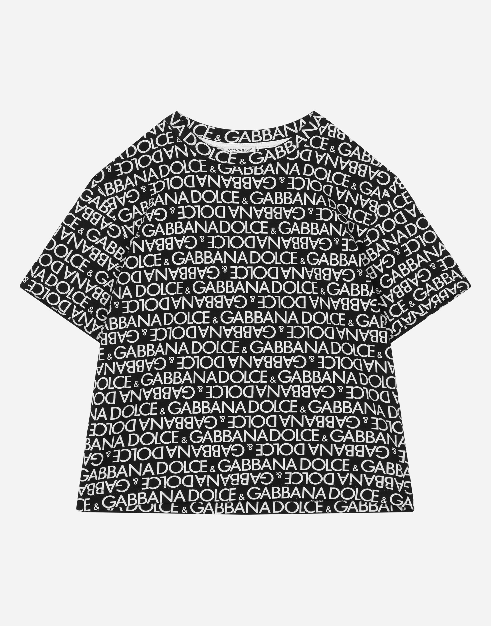 DolceGabbanaSpa Short-sleeved jersey T-shirt with the all-over logo-print Multicolor L4JWFNHS7MN