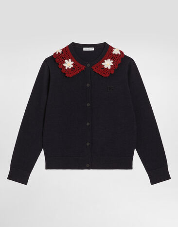 Dolce & Gabbana Wool cardigan with embroidered crochet collar Blue L5KWM9JDVBF
