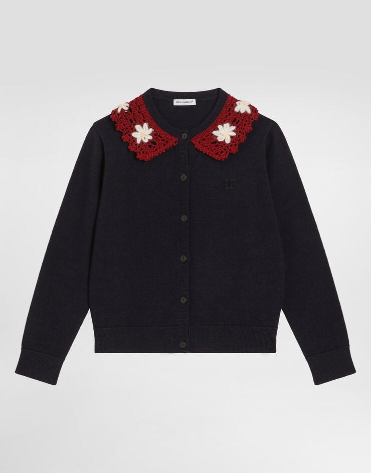 Dolce & Gabbana Wool cardigan with embroidered crochet collar Blue L5KWM9JDVBF