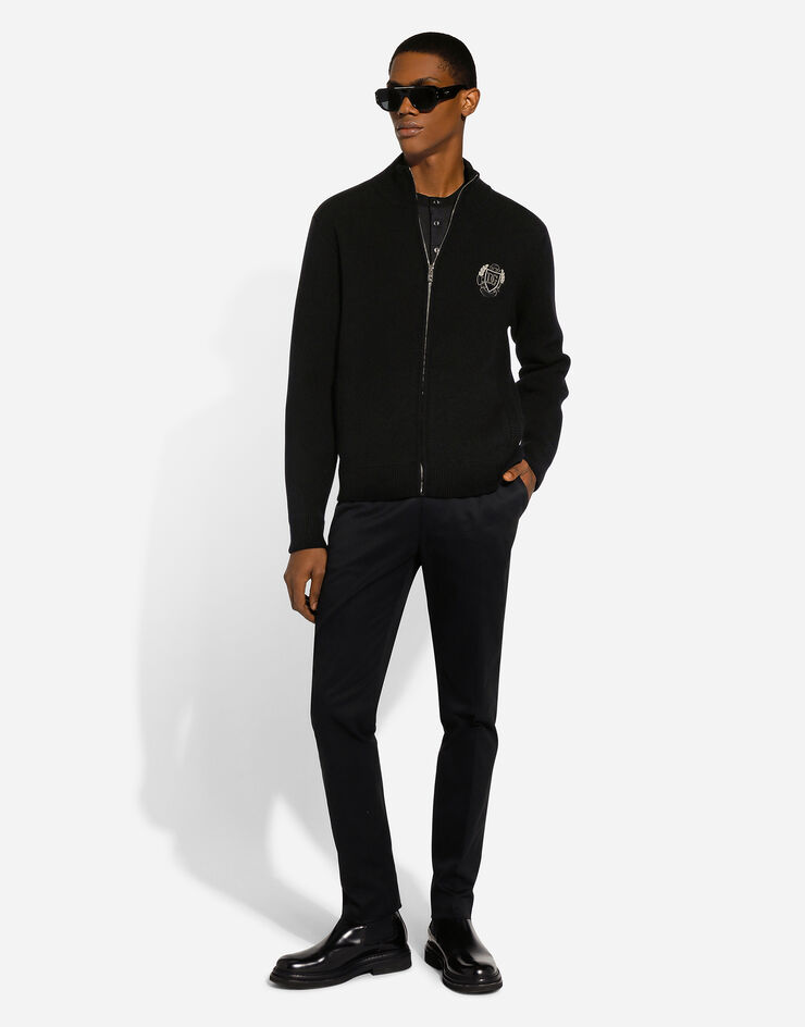 Dolce & Gabbana DG 拼饰羊绒与羊毛针织拉链卫衣 黑 GXV63ZJFMFZ