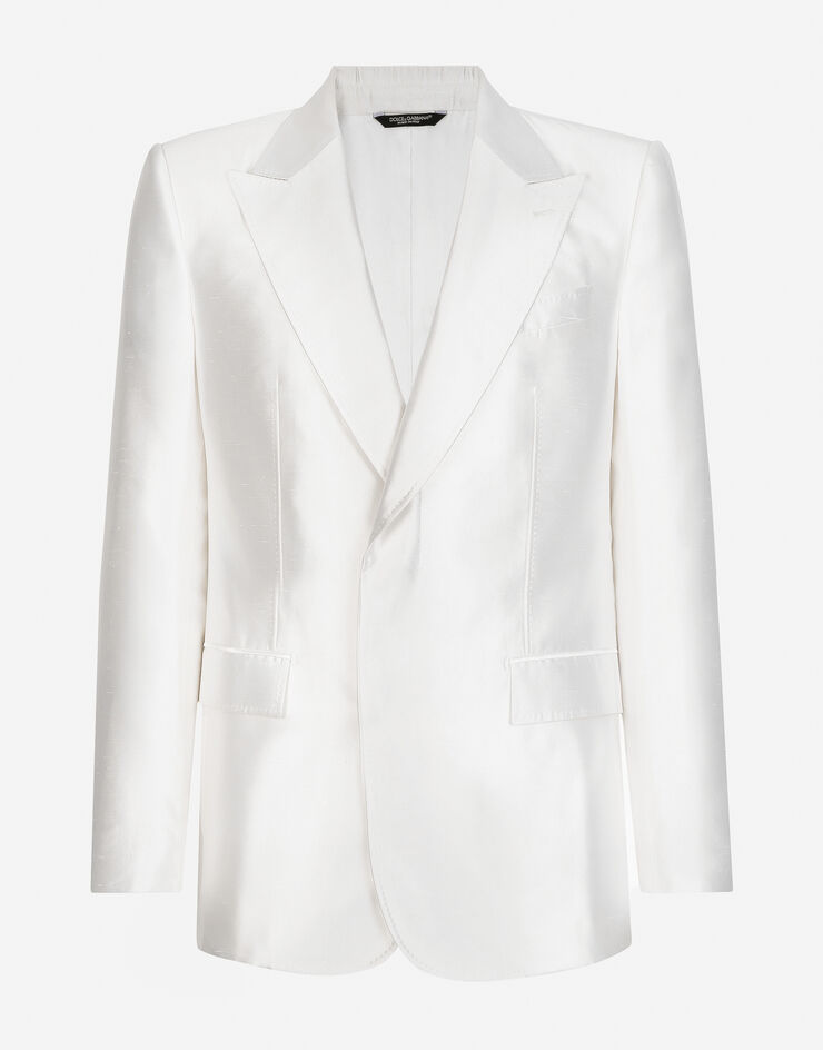 Dolce & Gabbana Chaqueta Sicilia en shantung de seda con botonadura sencilla Blanco G2TB5TFU1Y0