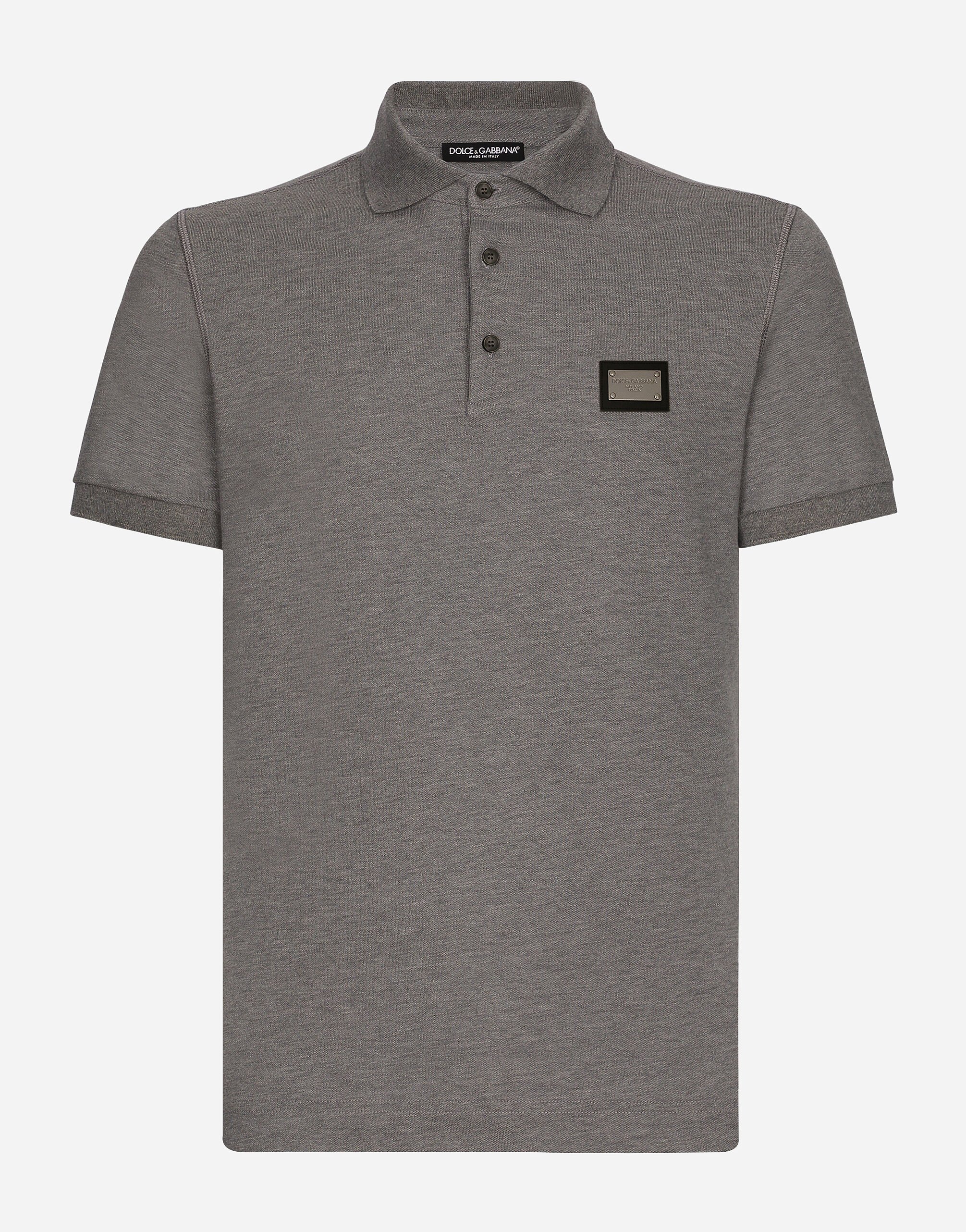 Dolce & Gabbana Cotton piqué polo-shirt with branded tag Grey CR1550AN191