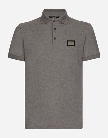 Dolce & Gabbana Cotton piqué polo-shirt with branded tag Grey G8RK7TG7L6R