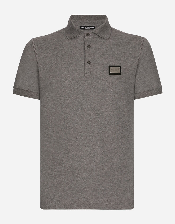 Dolce & Gabbana Cotton piqué polo-shirt with branded tag Grey G8PL4TG7F2H