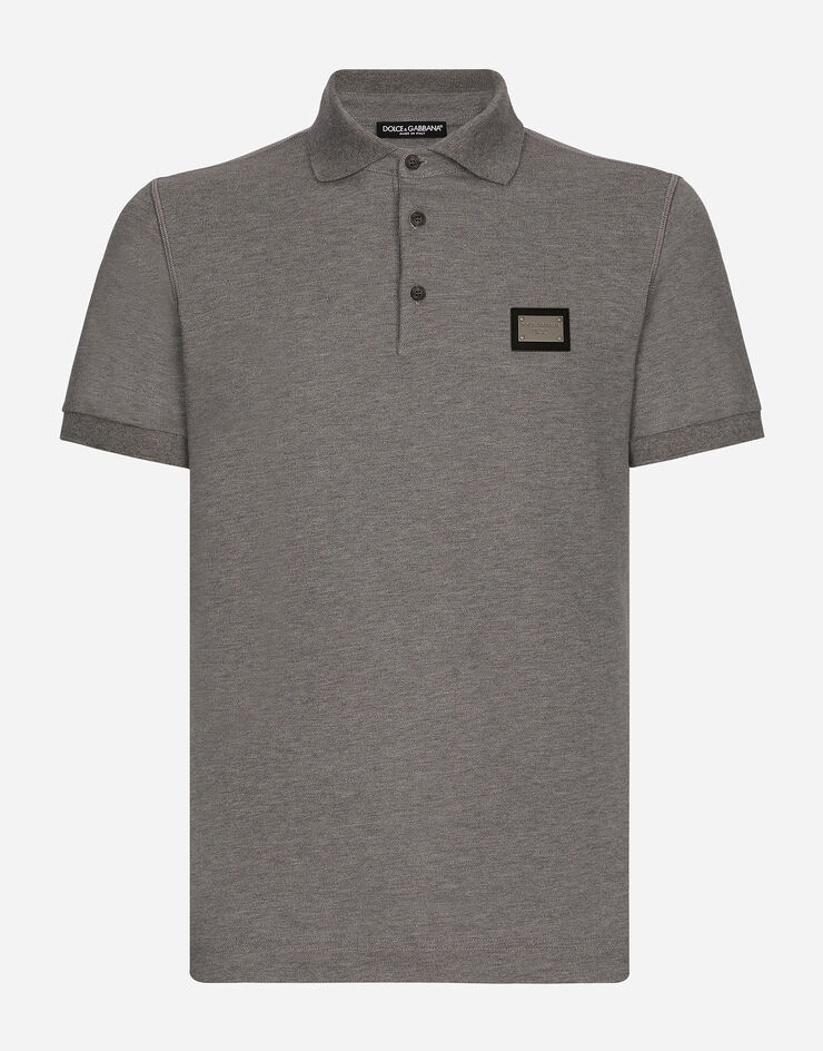 Dolce & Gabbana Poloshirt Baumwollpikee mit Logoplakette Grau G8PL4TG7F2H