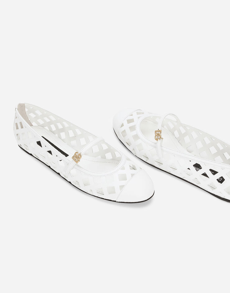Dolce & Gabbana Ballerina aus perforiertem Kalbsleder Weiss CB0216AW576