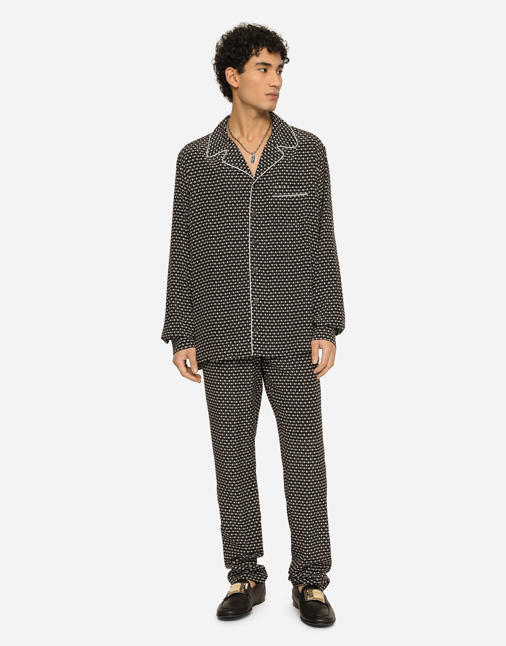 Crepe de chine shirt with DG logo print in Black for Men