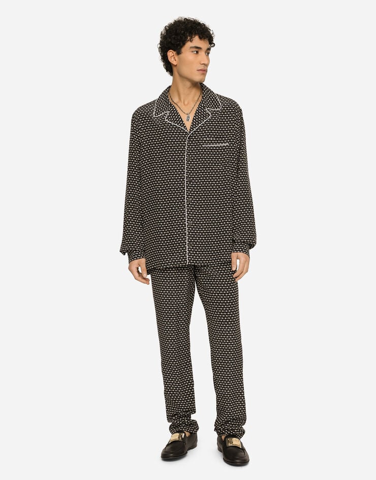 Dolce&Gabbana Crepe de chine shirt with DG logo print ブラック G5IF1TIS1RF