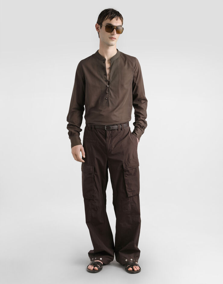 Dolce & Gabbana Mandarin shirt in cotton canvas Brown G5NI5TFU5X4