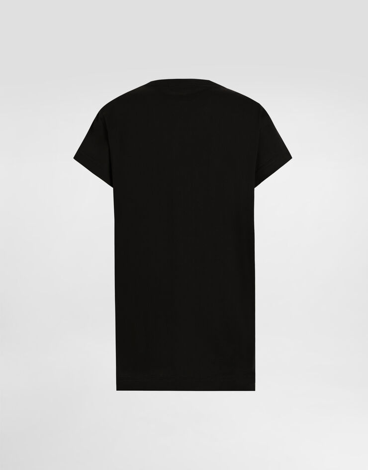 Dolce & Gabbana Camiseta de punto con sobrecuello de macramé, lazo y logotipo DG Negro F8V50ZGDC5S