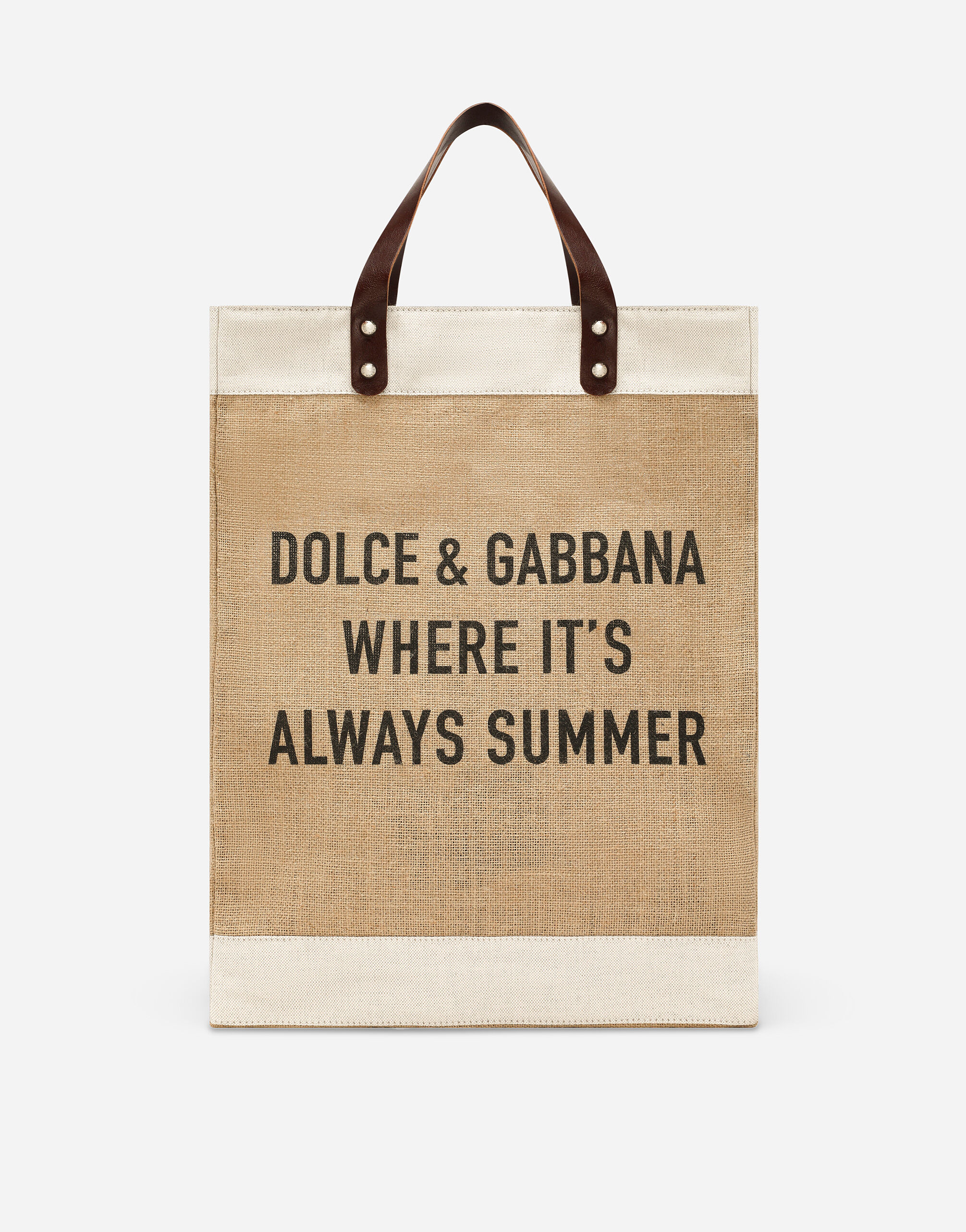 Printed jute shopper in Beige for Dolce Gabbana US