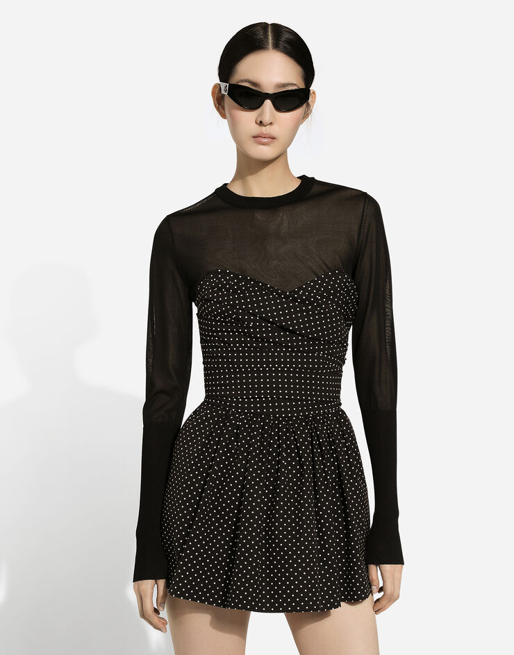 Dolce & Gabbana Cotton bustier minidress with polka-dot print Print F6JLETFSFNL