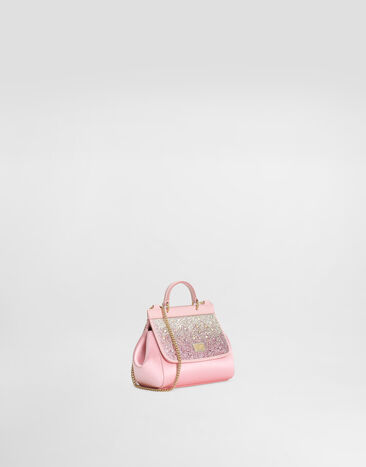 Dolce & Gabbana Satin Sicily crossbody bag with ombré-effect fusible rhinestones Pink EB0003AU557