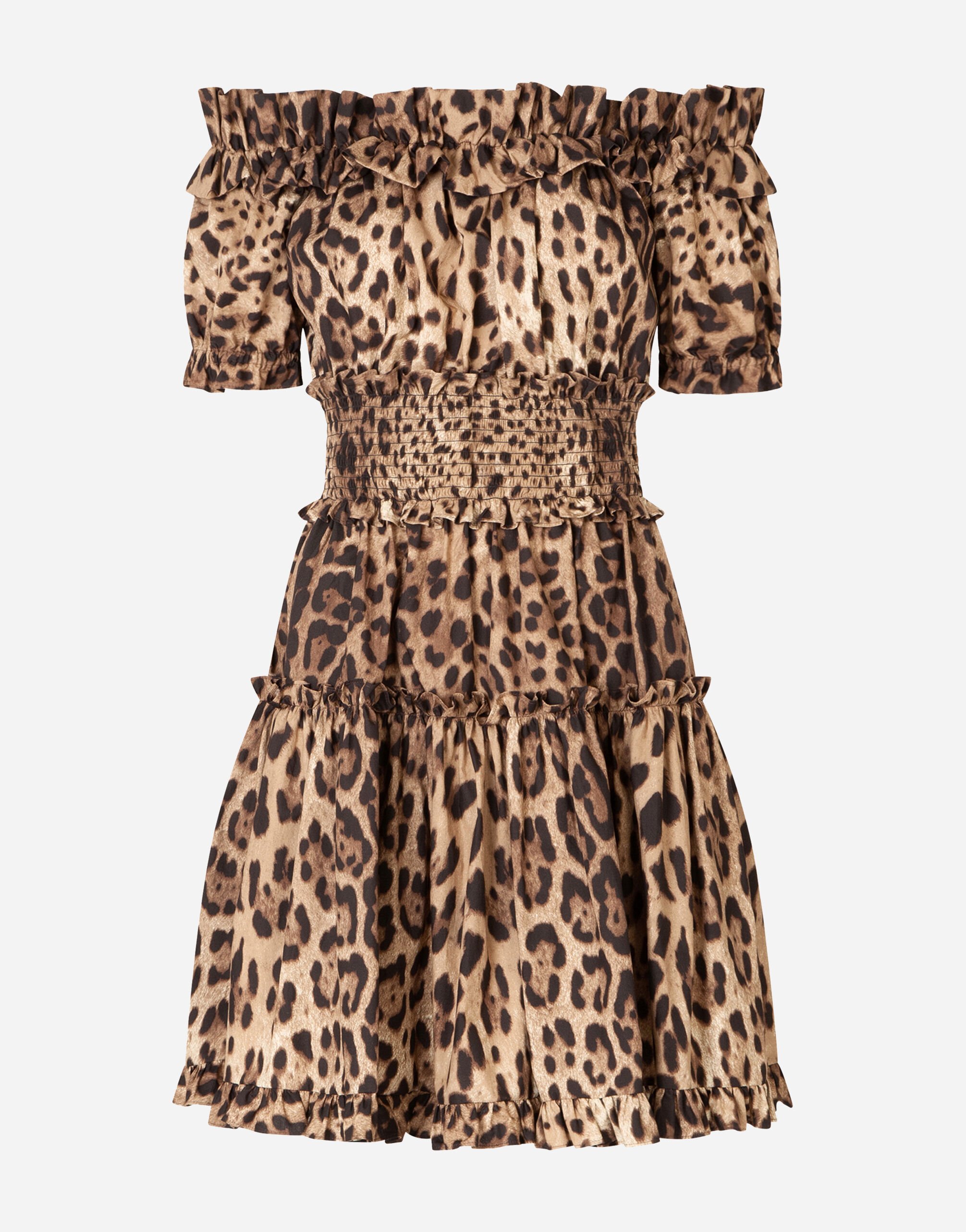 Dolce&Gabbana Short leopard-print poplin dress Animal Print F6CPUTFSRKI