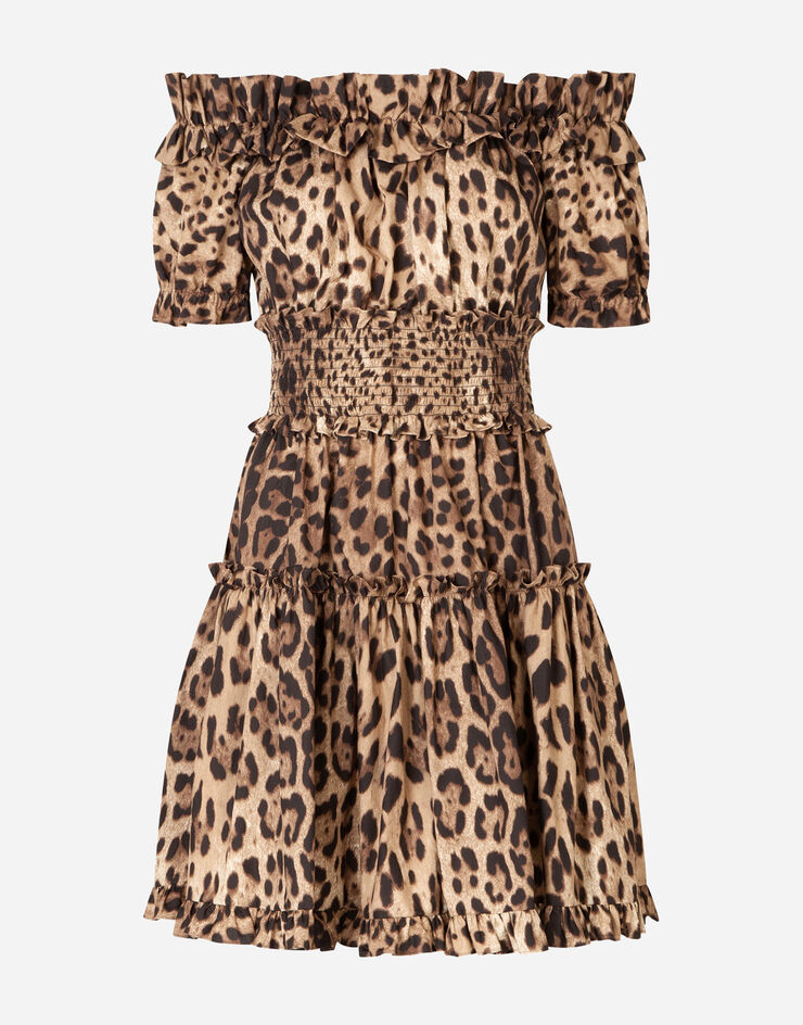 Dolce & Gabbana Kurzes kleid aus popeline leoprint Mehrfarbig F6A0UTHS5E3