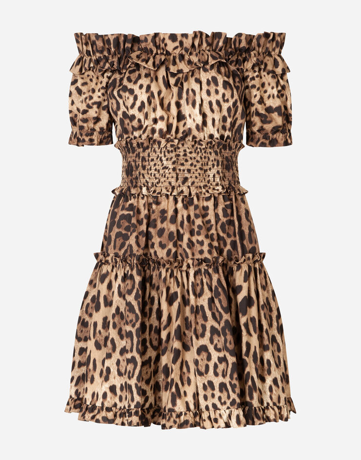 Dolce & Gabbana Vestido corto de popelina estampado leopardo Multicolor F6A0UTHS5E3
