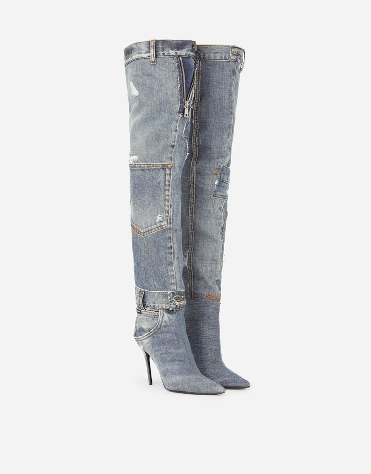 Dolce & Gabbana Patchwork denim over-the-knee boots Blue CU0842AY841
