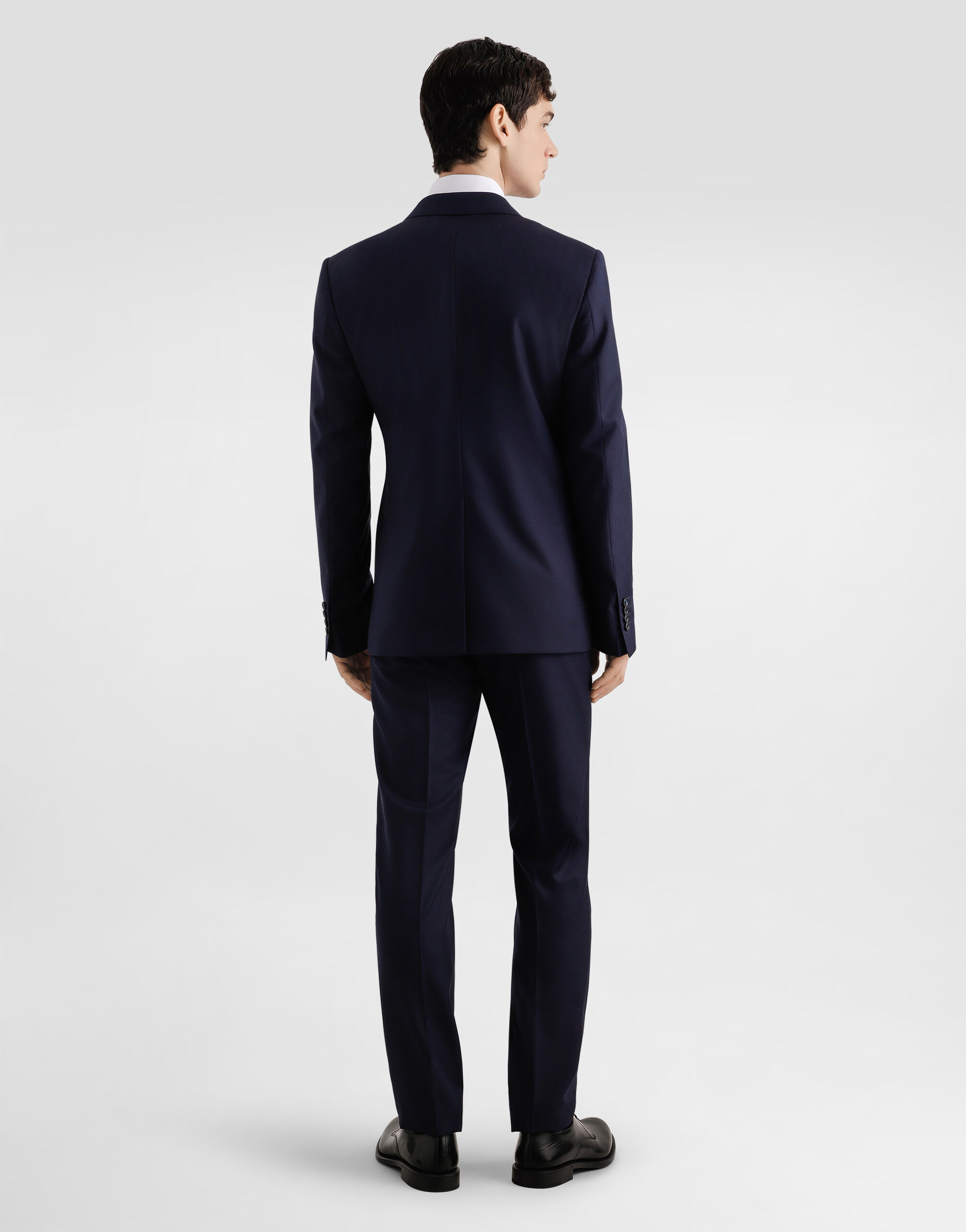 Double-breasted micro-patterned wool suit in Multicolor for Men