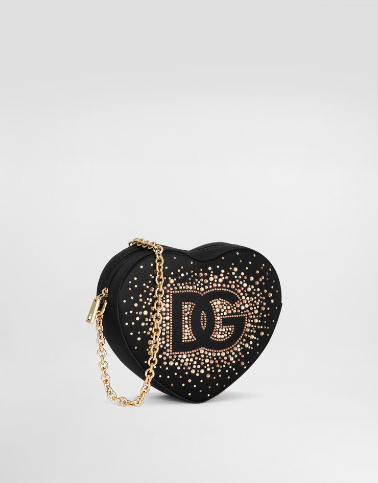 Dolce & Gabbana Umhängetasche DG Girlie heart aus Satin und Strass Schwarz EB0260AB002
