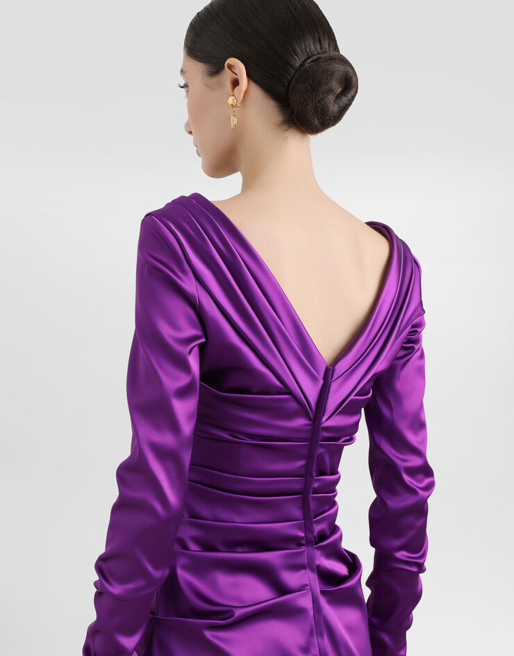 Dolce & Gabbana Stretch satin longuette dress Purple F6DJFTFURHM