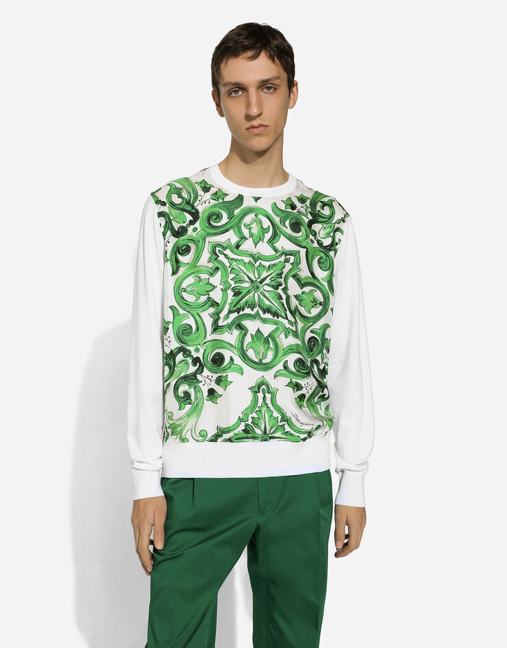 Dolce & Gabbana Round-neck silk sweater with Majolica print Print GXX05TJFMDL