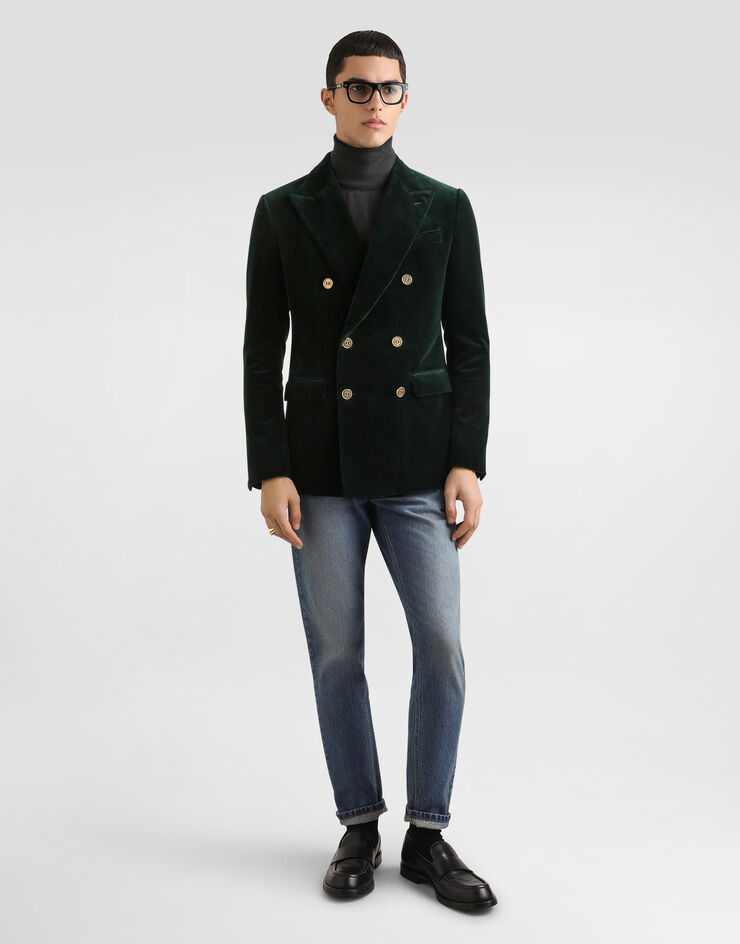 Dolce & Gabbana Double-breasted sicilia light cotton velvet jacket Green G2TV8TFUVKR