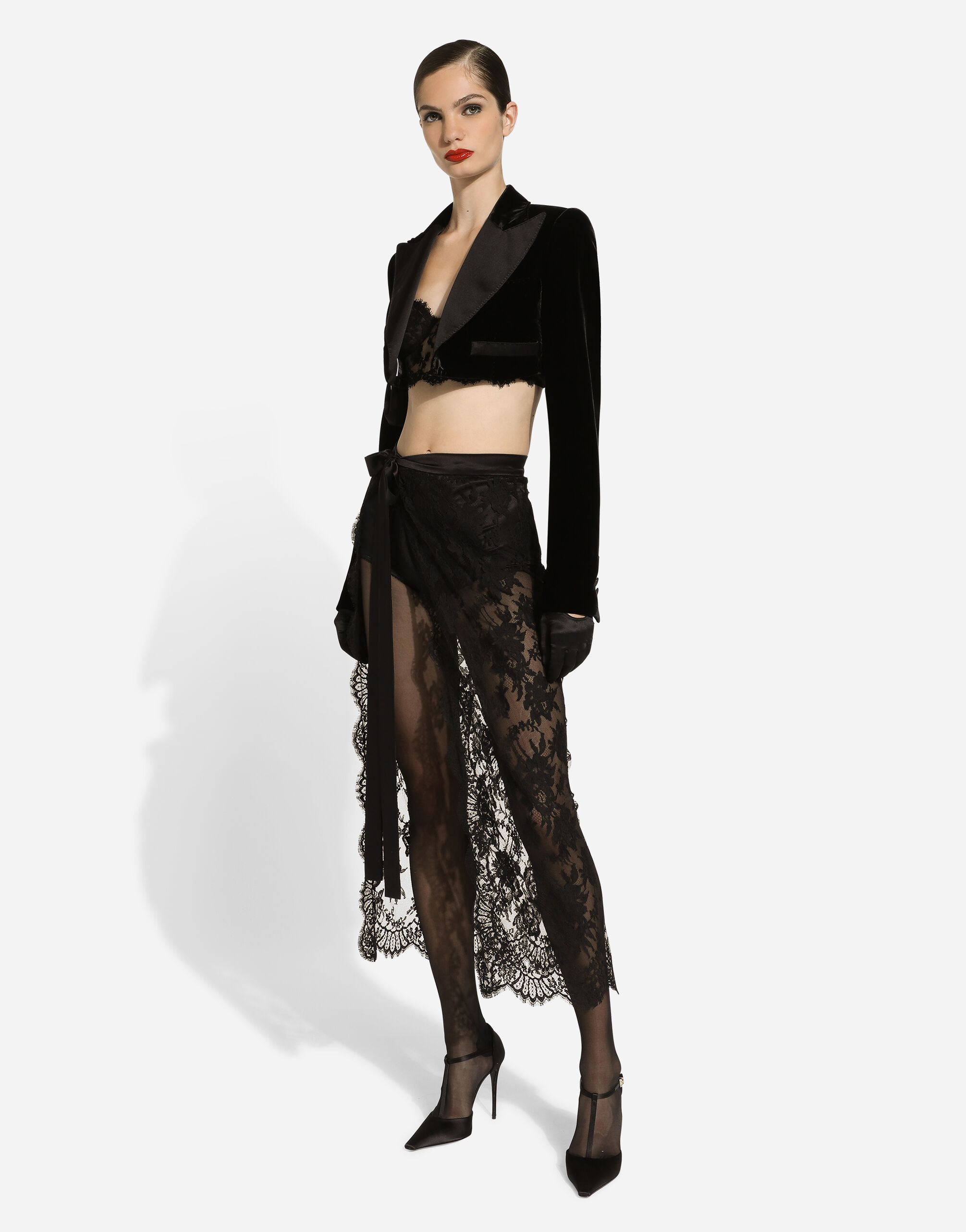 Chantilly lace calf-length skirt