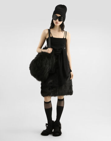 Dolce & Gabbana Midi skirt with fur Black F4DAWFGDDIH