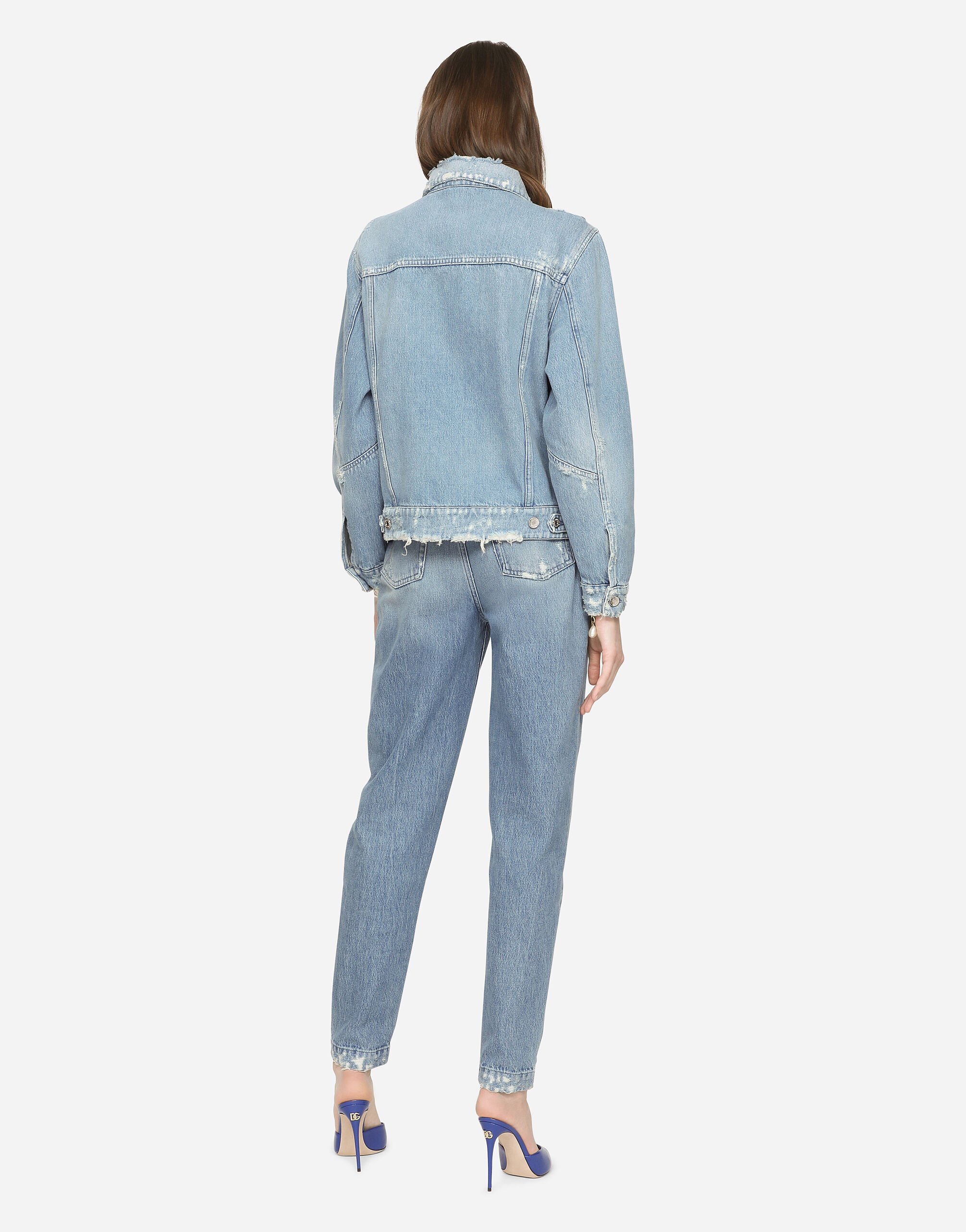 Denim jacket with branded plate in Multicolor for Women